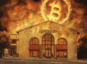 Wells Fargo in Flames, Oakland CA by @paintwithalex
